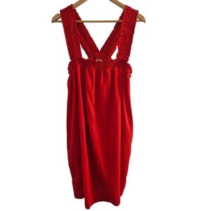 Everlane 100% Linen Smocked Red Sleeveless Dress Women's
